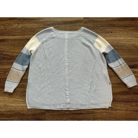 MERSEA Camden Striped Sweater Sky Blue/White Button Back Striped Sleeve ONE SIZE - Picture 6 of 10